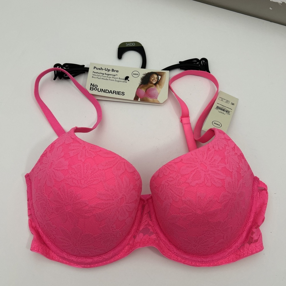 No Boundaries 34DD All Over Lace Balconette Bra with Sugarcup Pink New SKU 59990